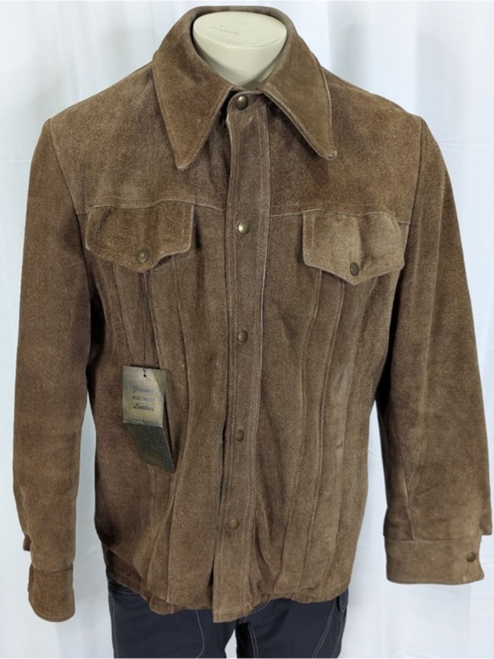 Vintage Heavy Genuine Leather Roughout Trucker Jacket Mens L Ranch Coat